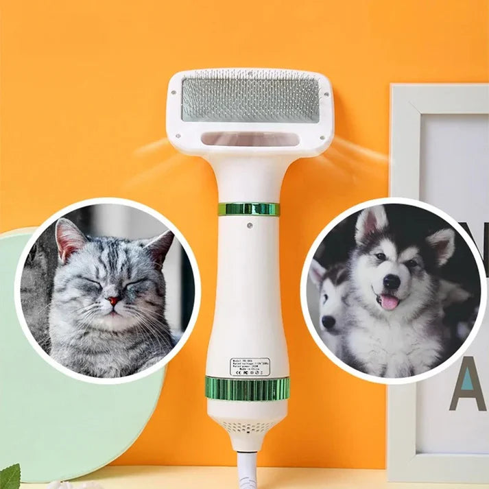 Secador de Pelo para Mascotas con Cepillo Desenredador, Soplador Portátil de Secado para Gatos y Perros